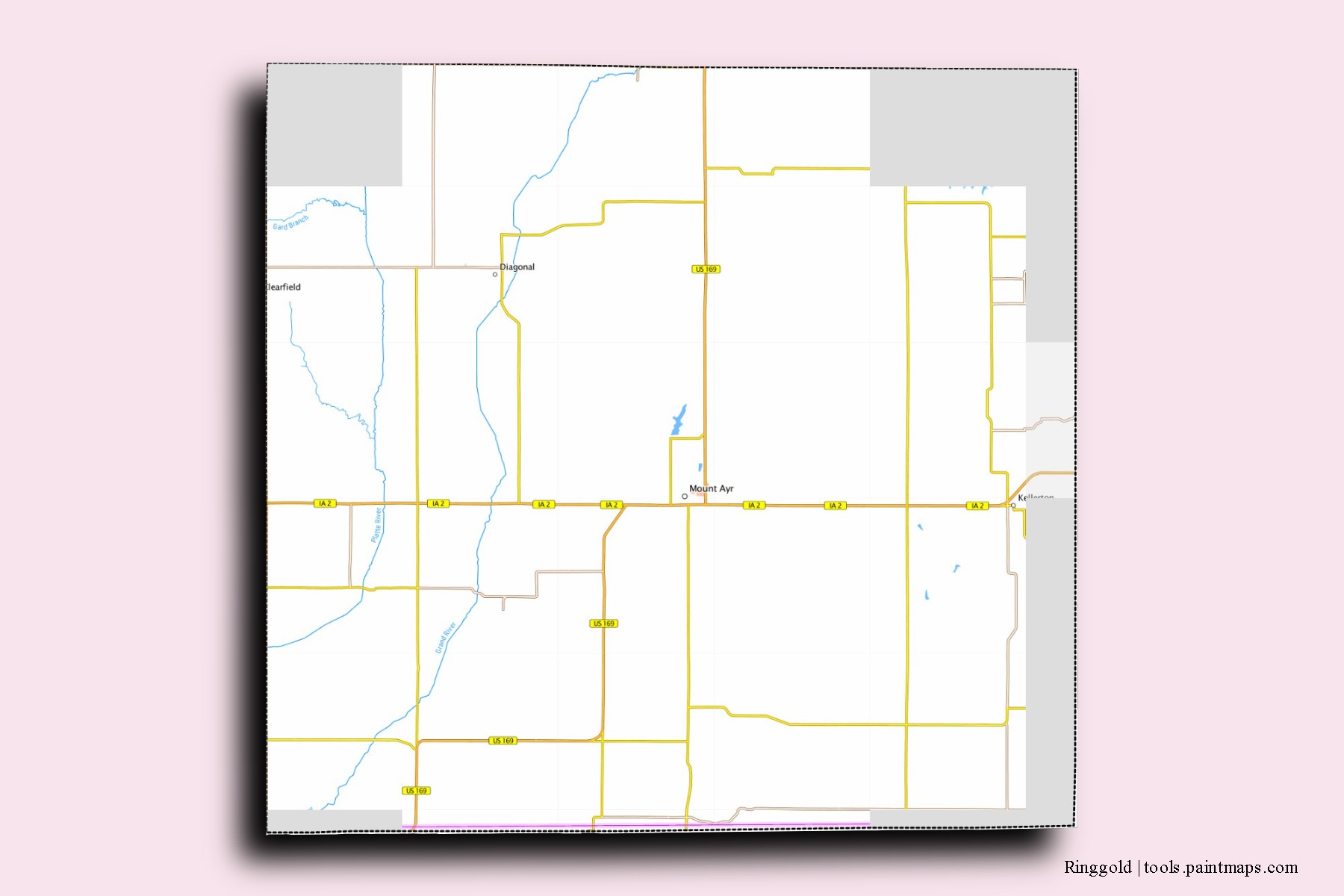 Ringgold neighborhoods and villages map with 3D shadow effect