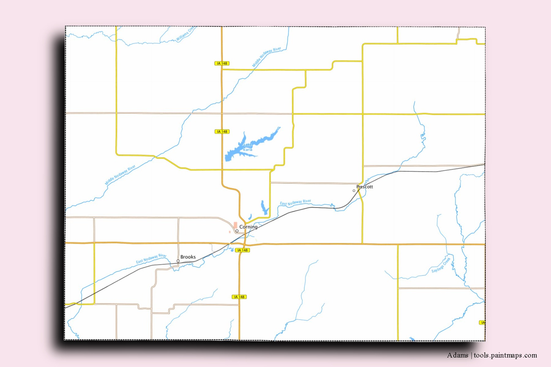 Adams neighborhoods and villages map with 3D shadow effect