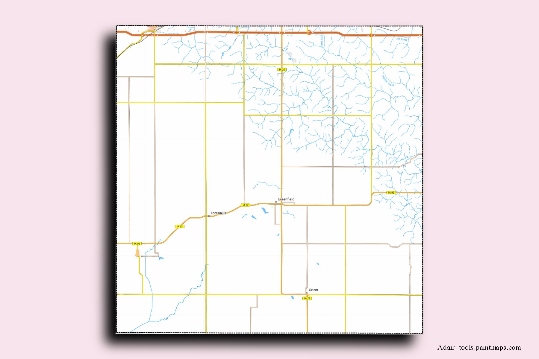 Mapa de barrios y pueblos de Adair con efecto de sombra 3D