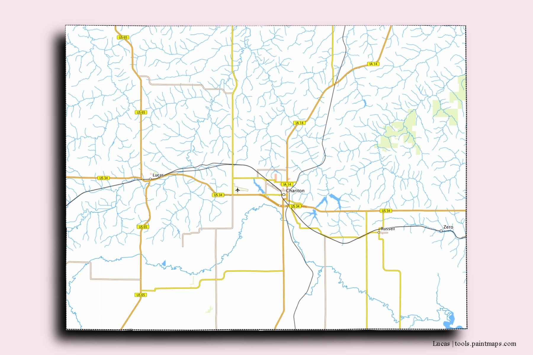 Lucas neighborhoods and villages map with 3D shadow effect