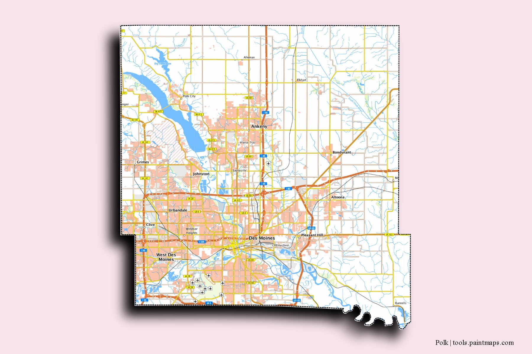 Polk neighborhoods and villages map with 3D shadow effect