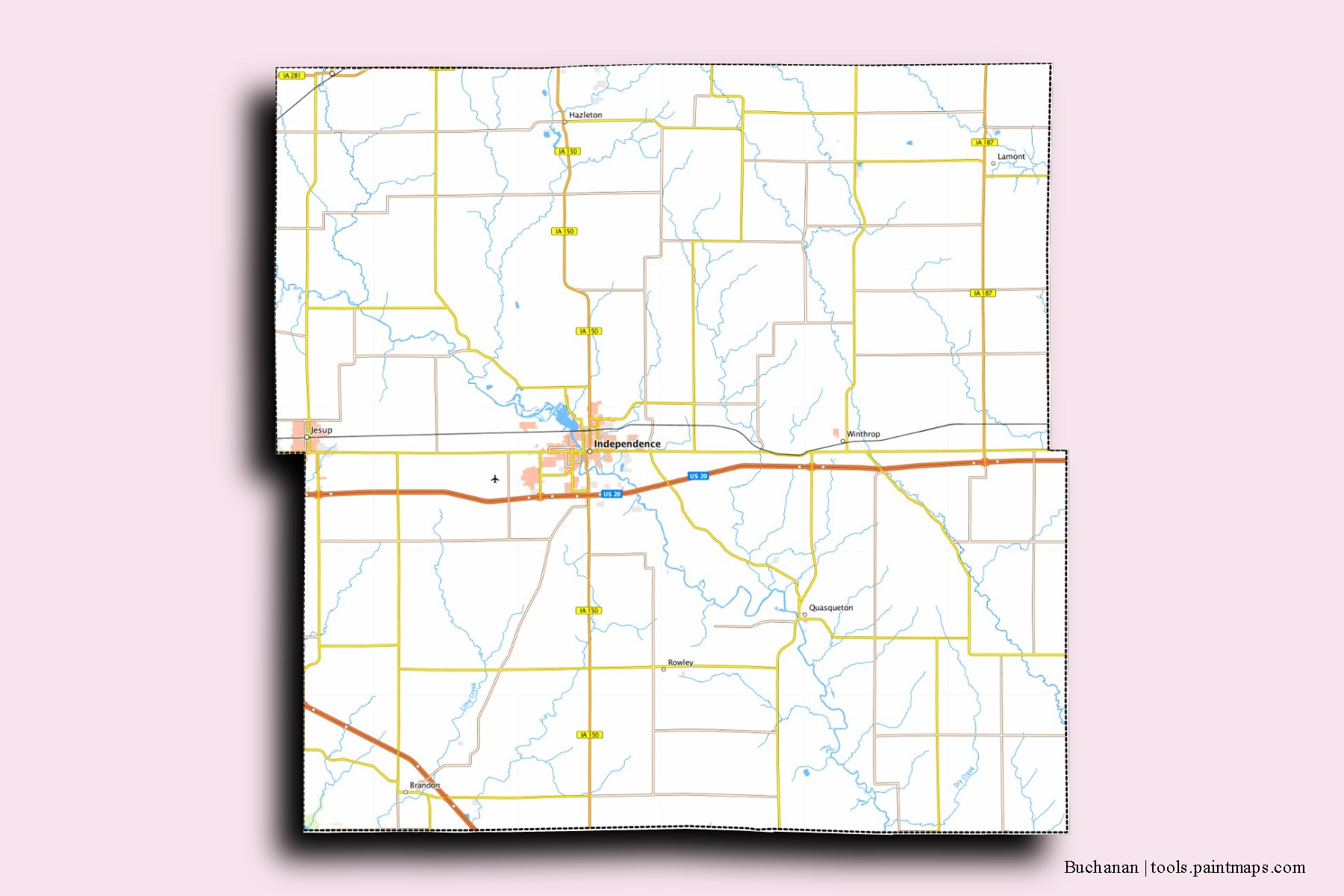 Buchanan neighborhoods and villages map with 3D shadow effect