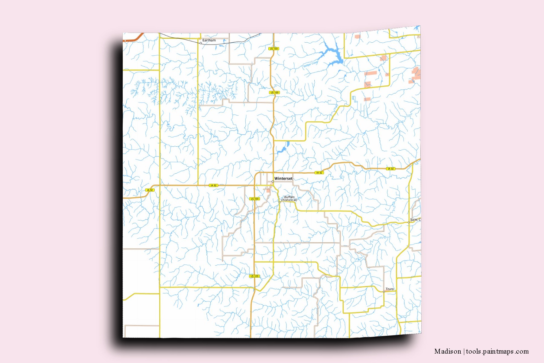 Madison neighborhoods and villages map with 3D shadow effect