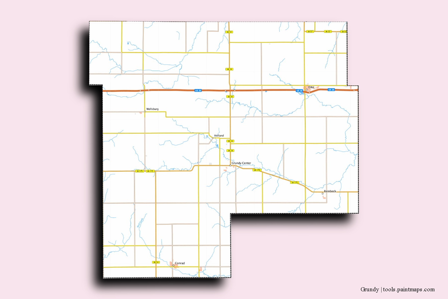 Grundy neighborhoods and villages map with 3D shadow effect