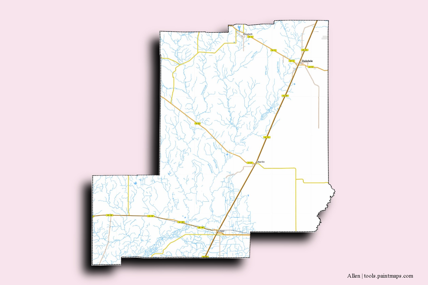 Allen neighborhoods and villages map with 3D shadow effect