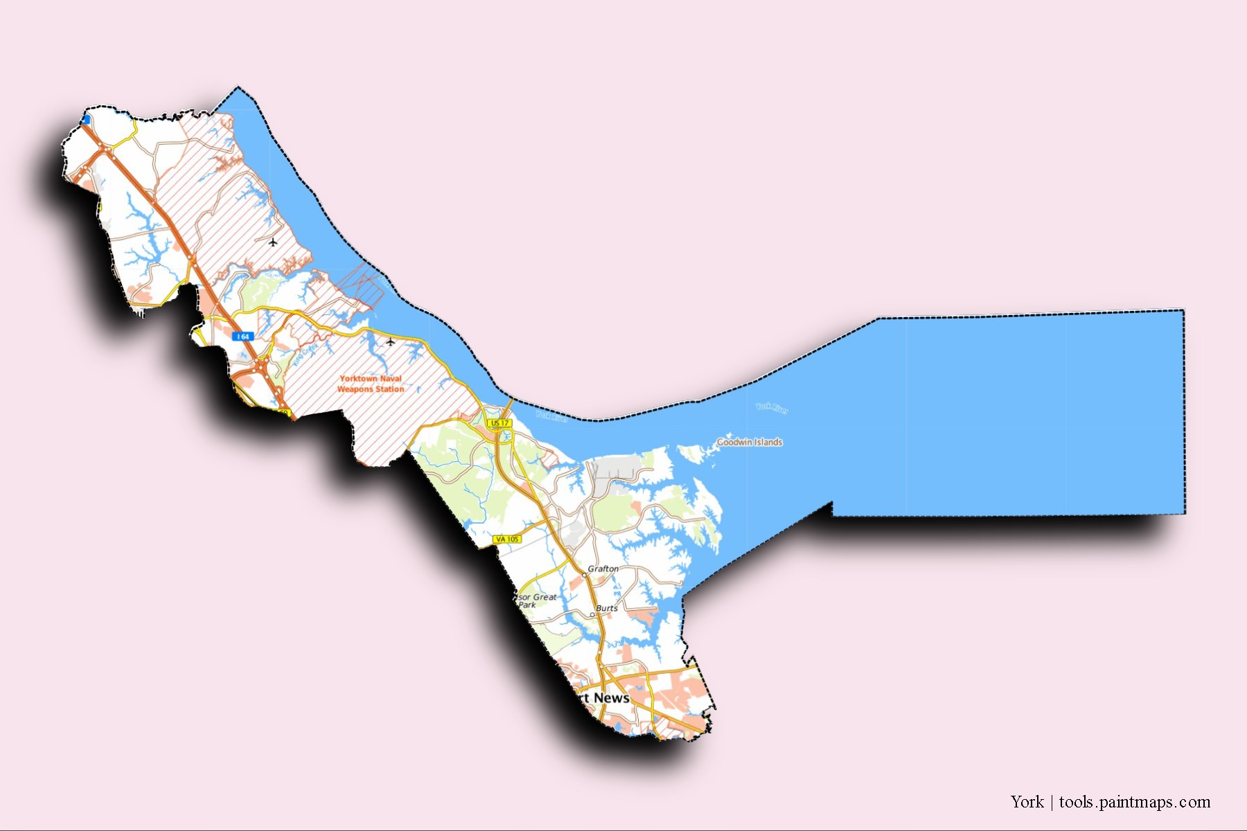 York neighborhoods and villages map with 3D shadow effect