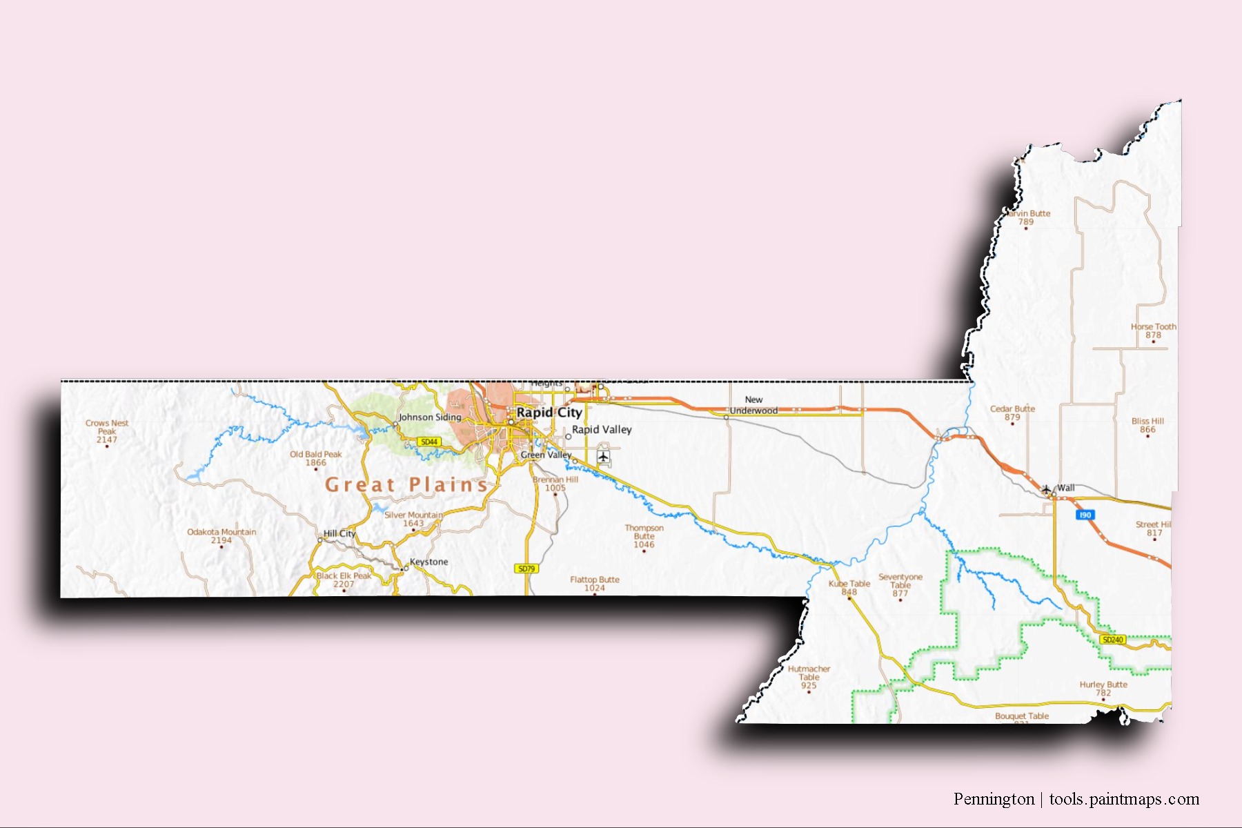 Pennington neighborhoods and villages map with 3D shadow effect