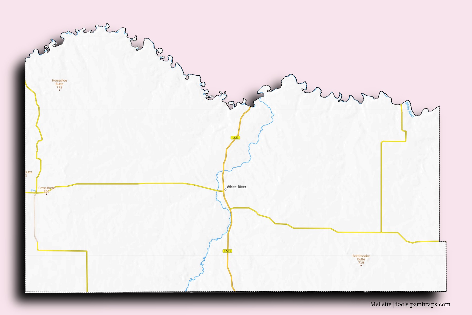 Mellette neighborhoods and villages map with 3D shadow effect