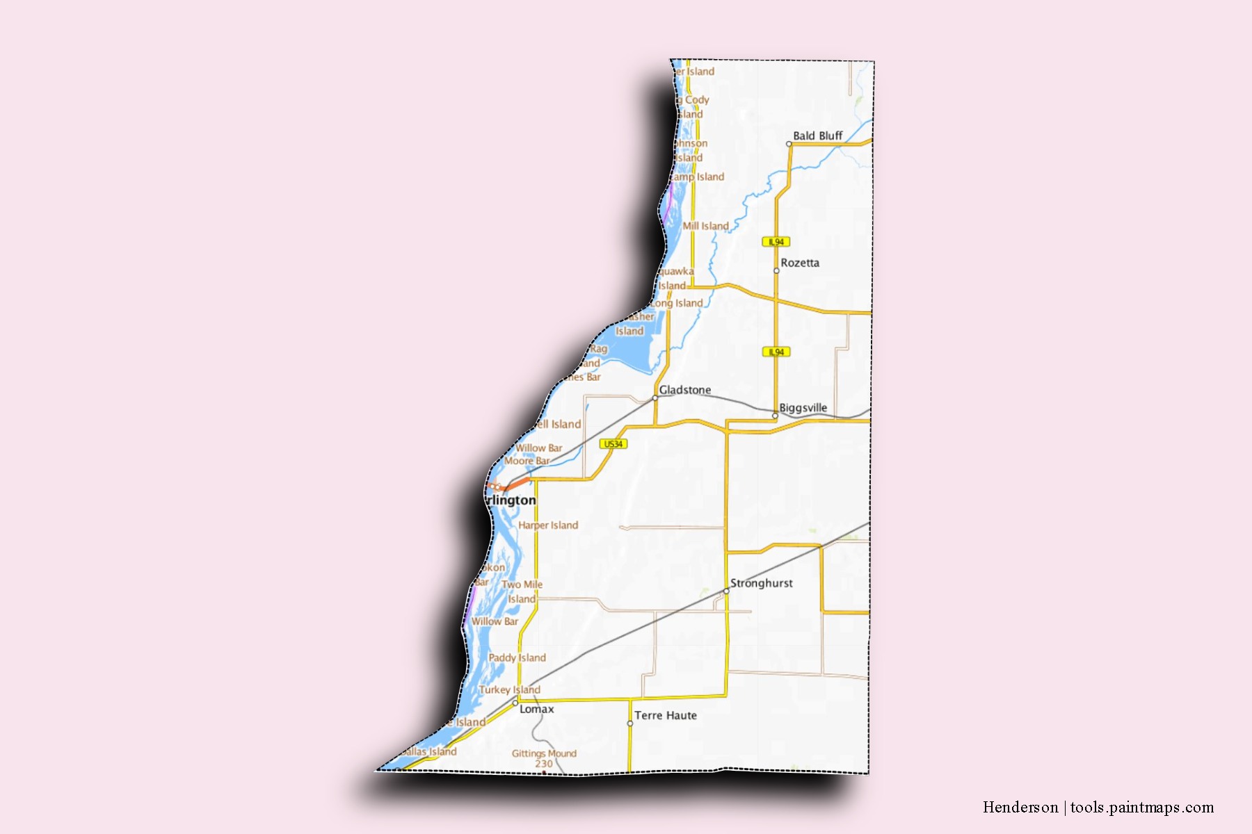 Henderson neighborhoods and villages map with 3D shadow effect