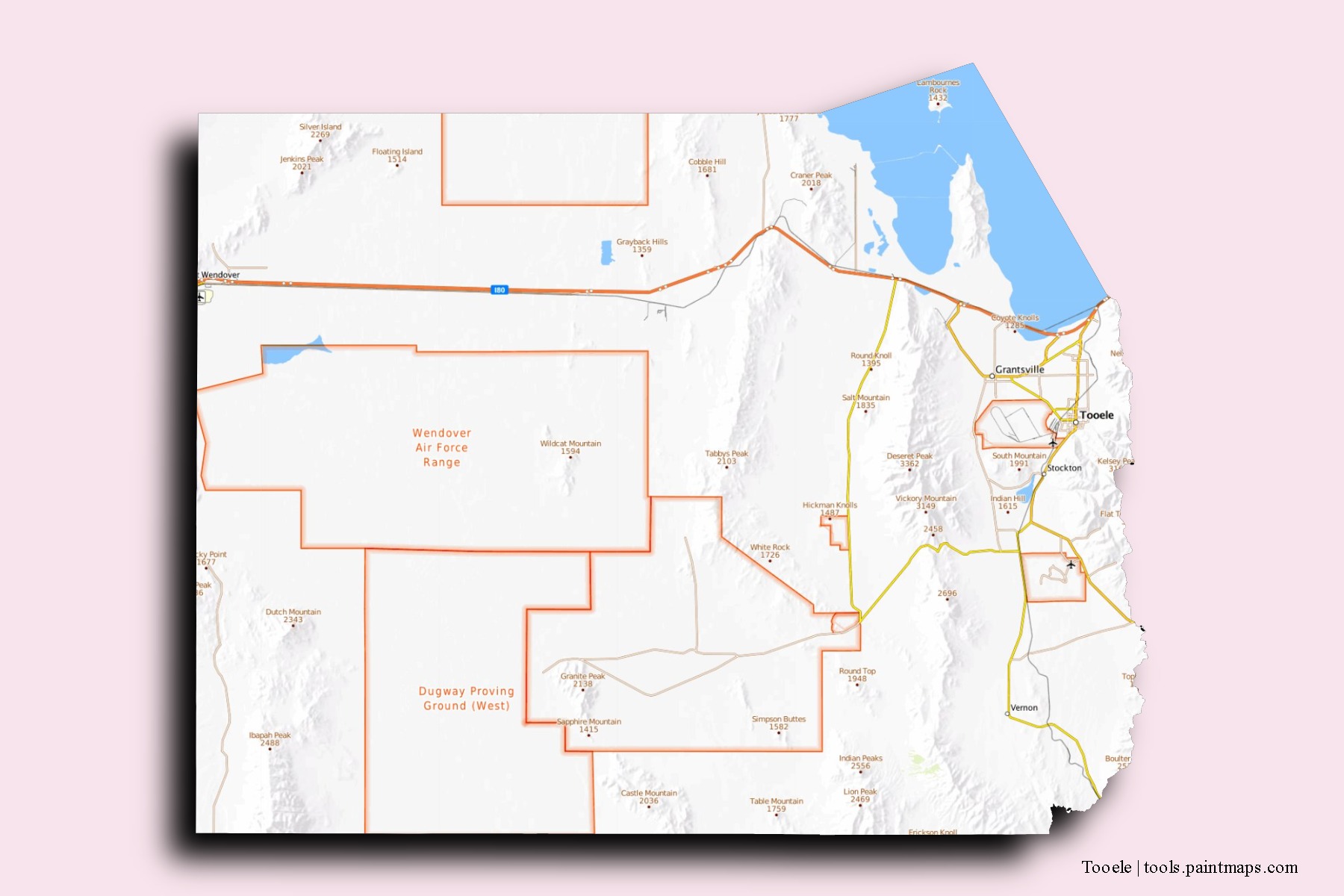 Tooele neighborhoods and villages map with 3D shadow effect