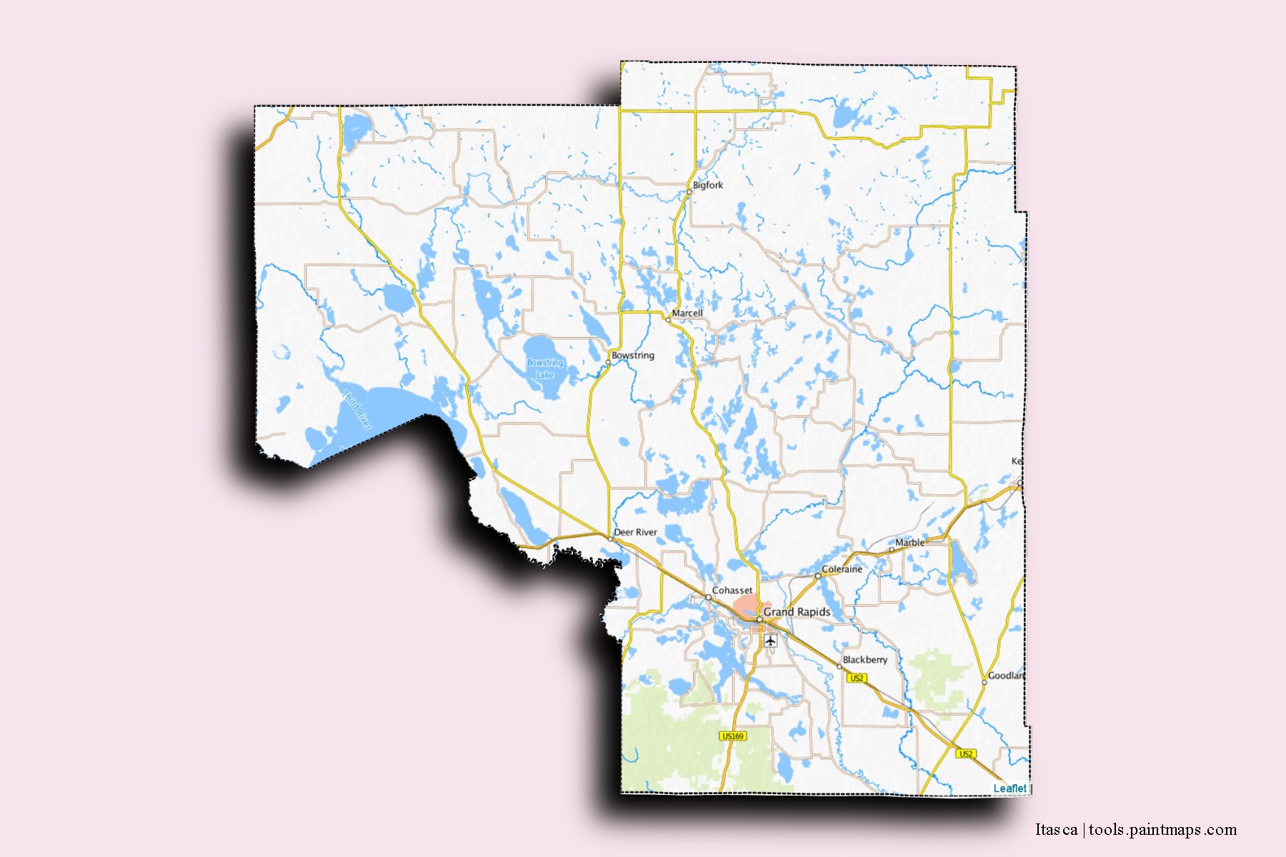 Itasca neighborhoods and villages map with 3D shadow effect