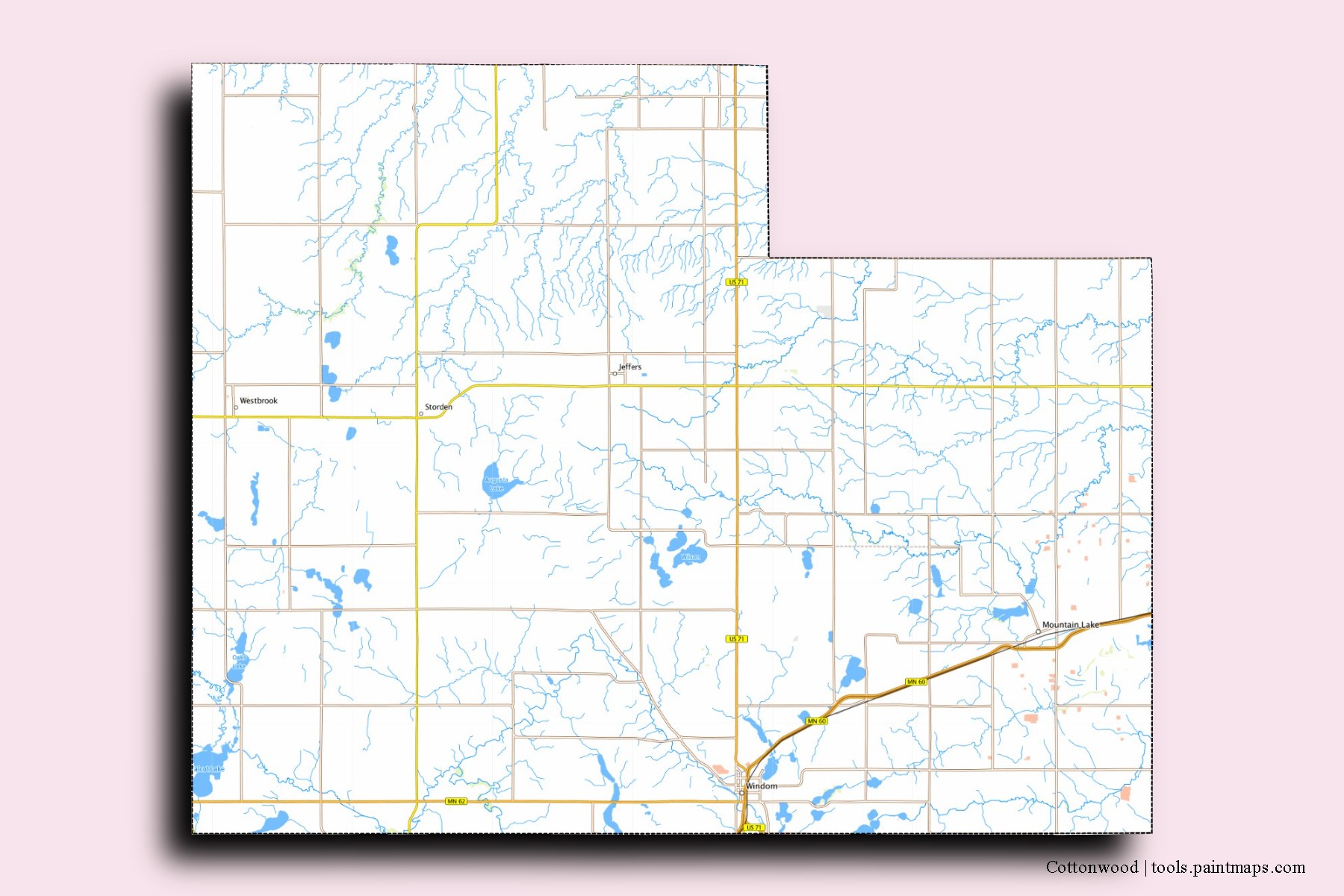 Cottonwood neighborhoods and villages map with 3D shadow effect