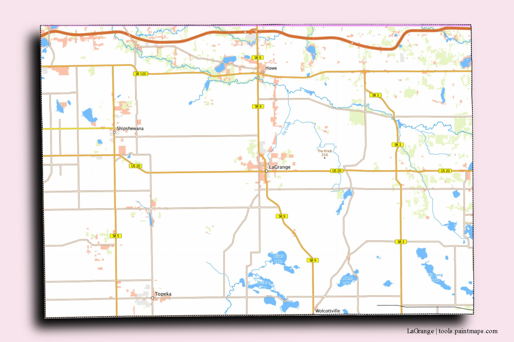 LaGrange neighborhoods and villages map with 3D shadow effect