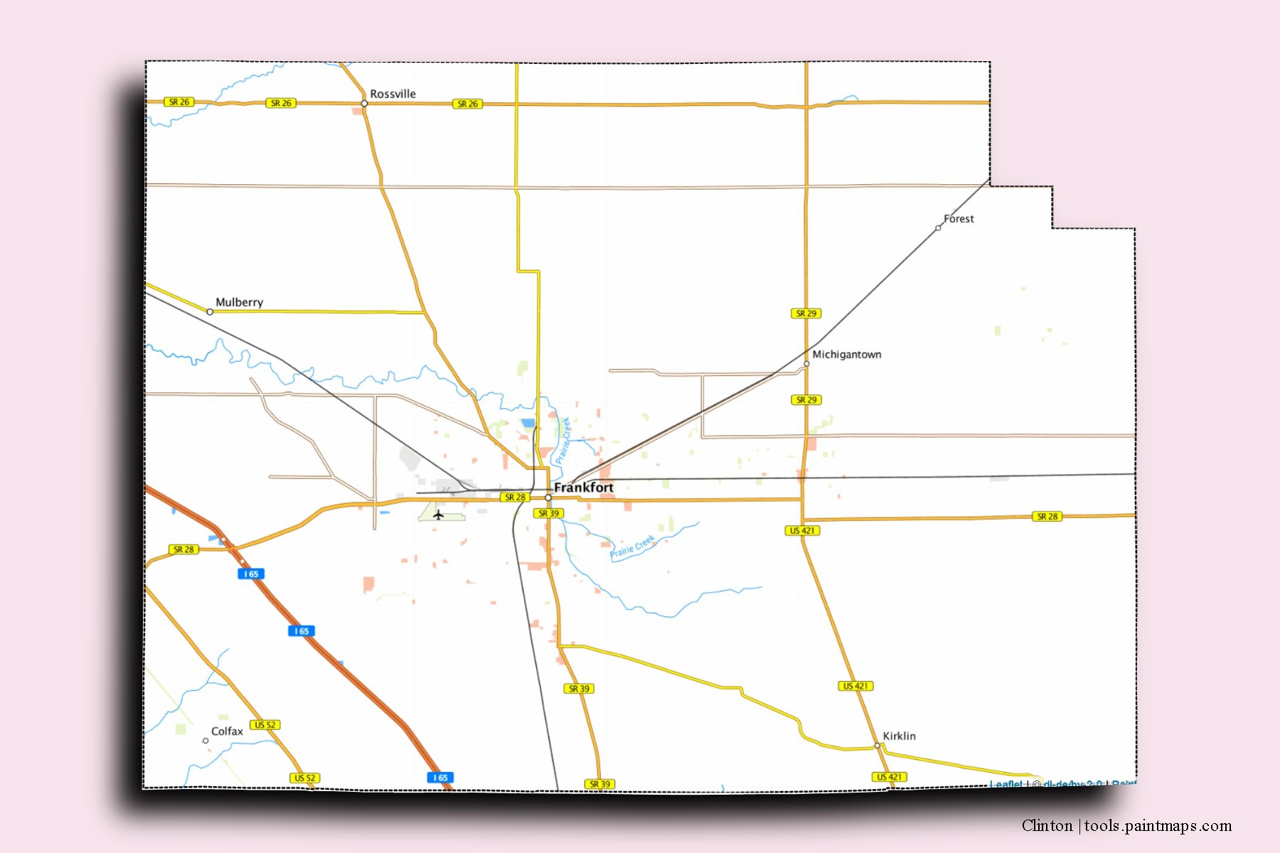 Clinton neighborhoods and villages map with 3D shadow effect