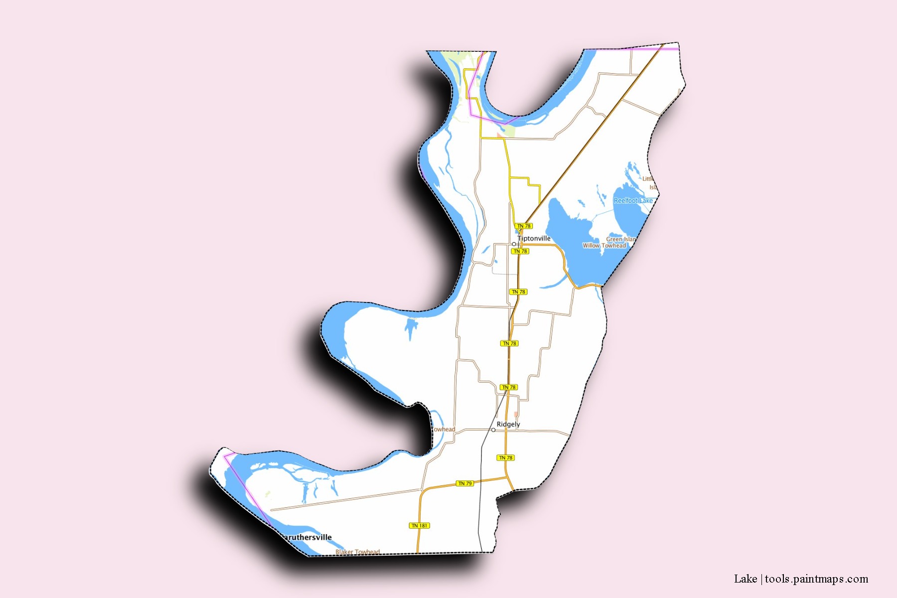 Mapa de barrios y pueblos de Lake con efecto de sombra 3D