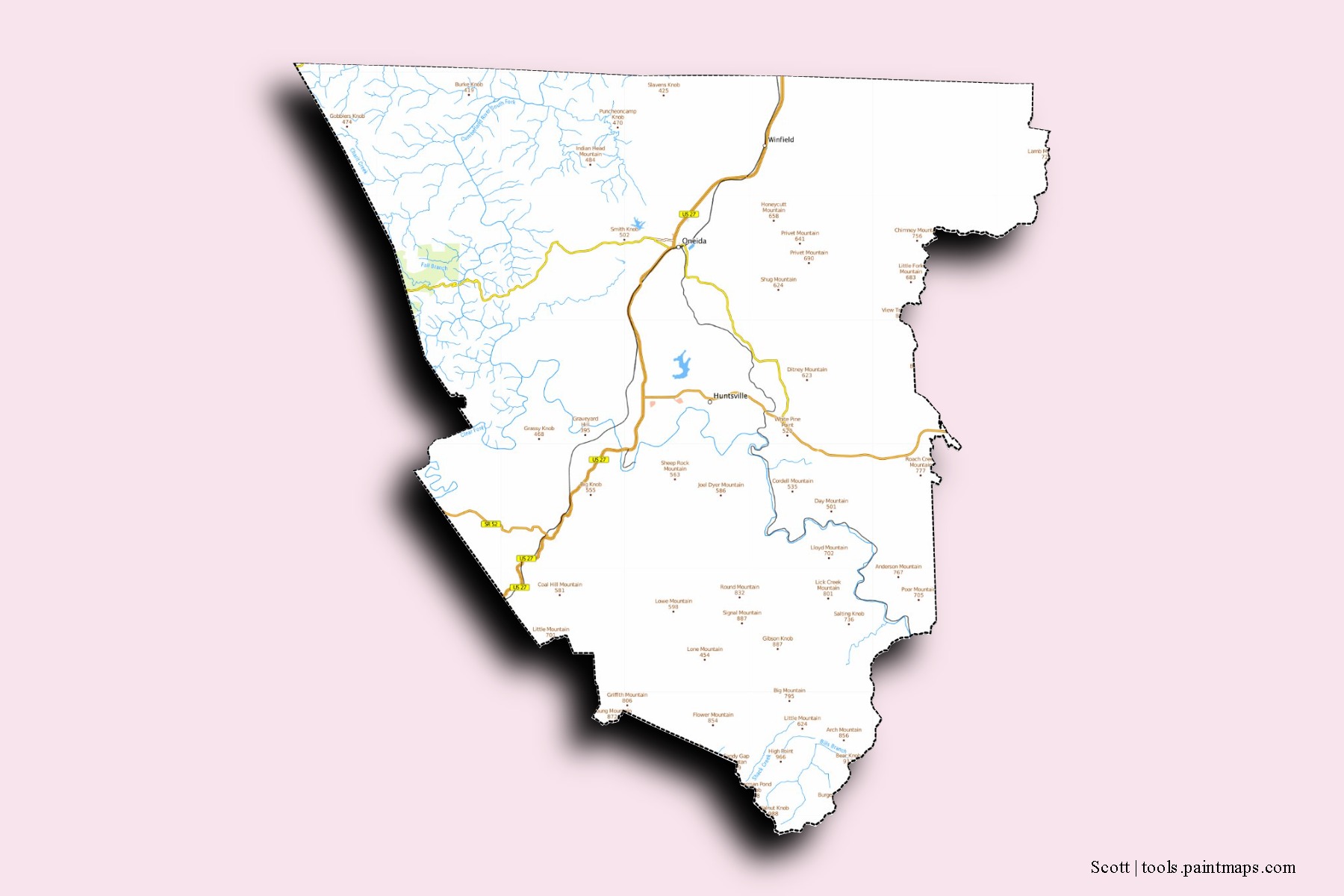 Scott neighborhoods and villages map with 3D shadow effect