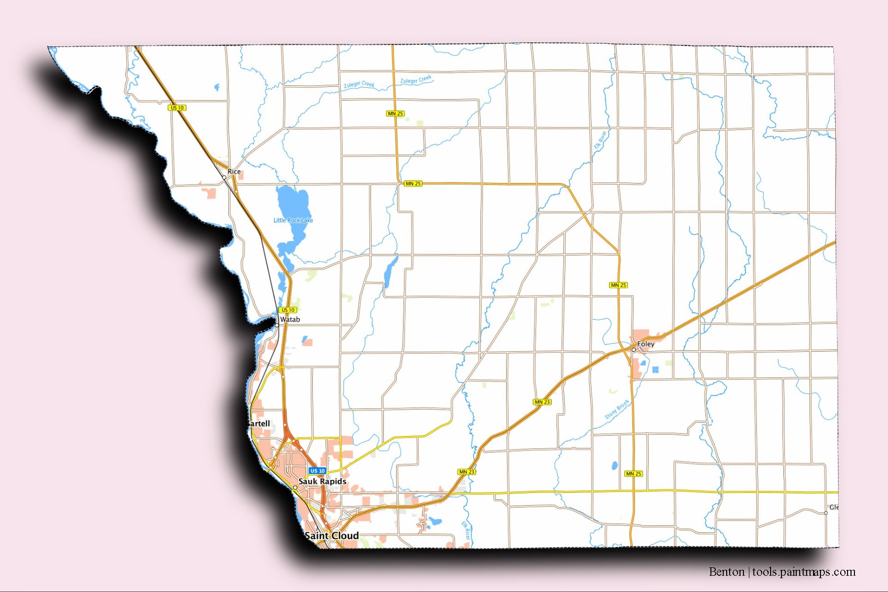 Benton neighborhoods and villages map with 3D shadow effect