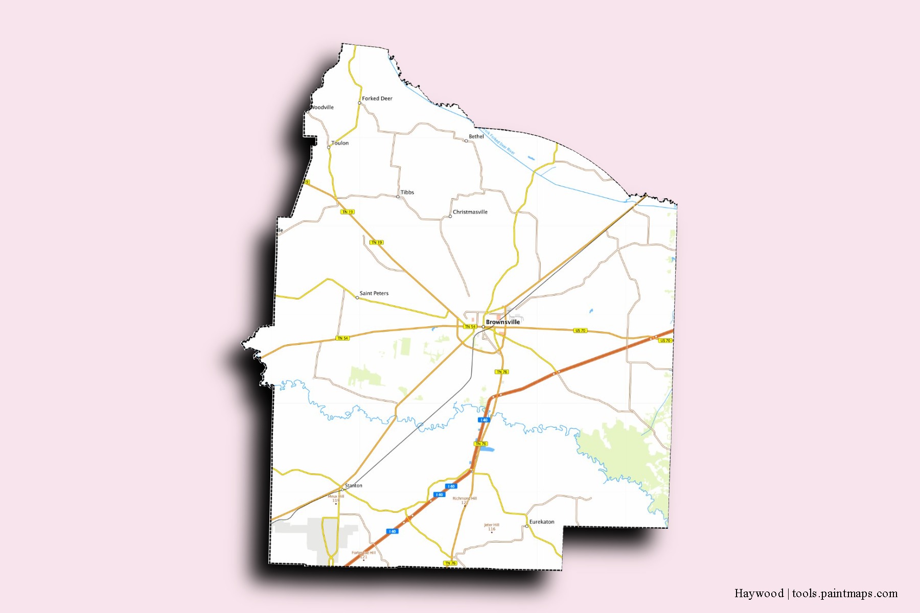 Haywood neighborhoods and villages map with 3D shadow effect