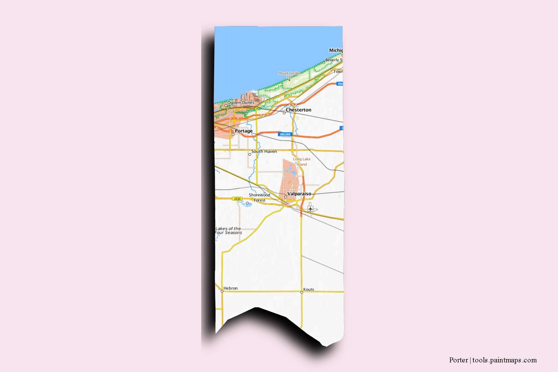 Porter neighborhoods and villages map with 3D shadow effect