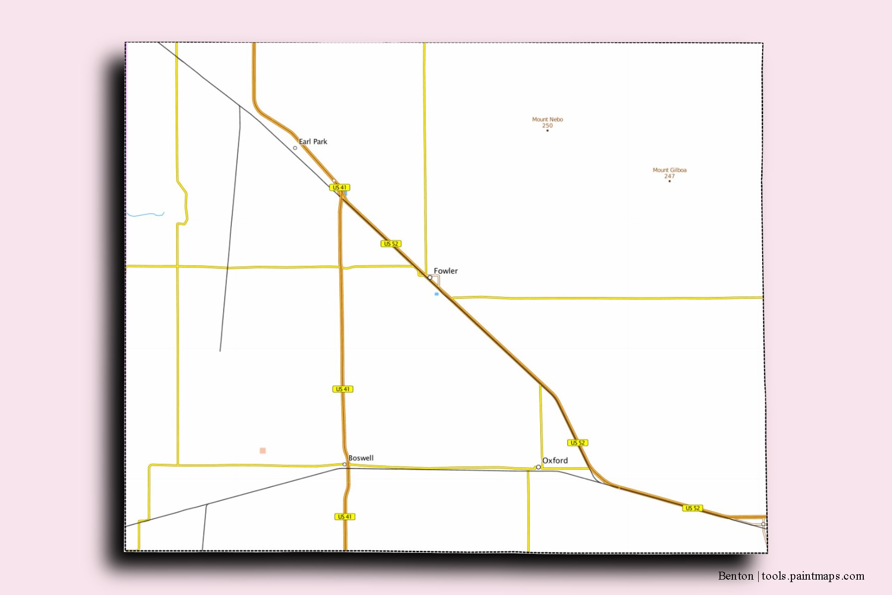 Benton neighborhoods and villages map with 3D shadow effect