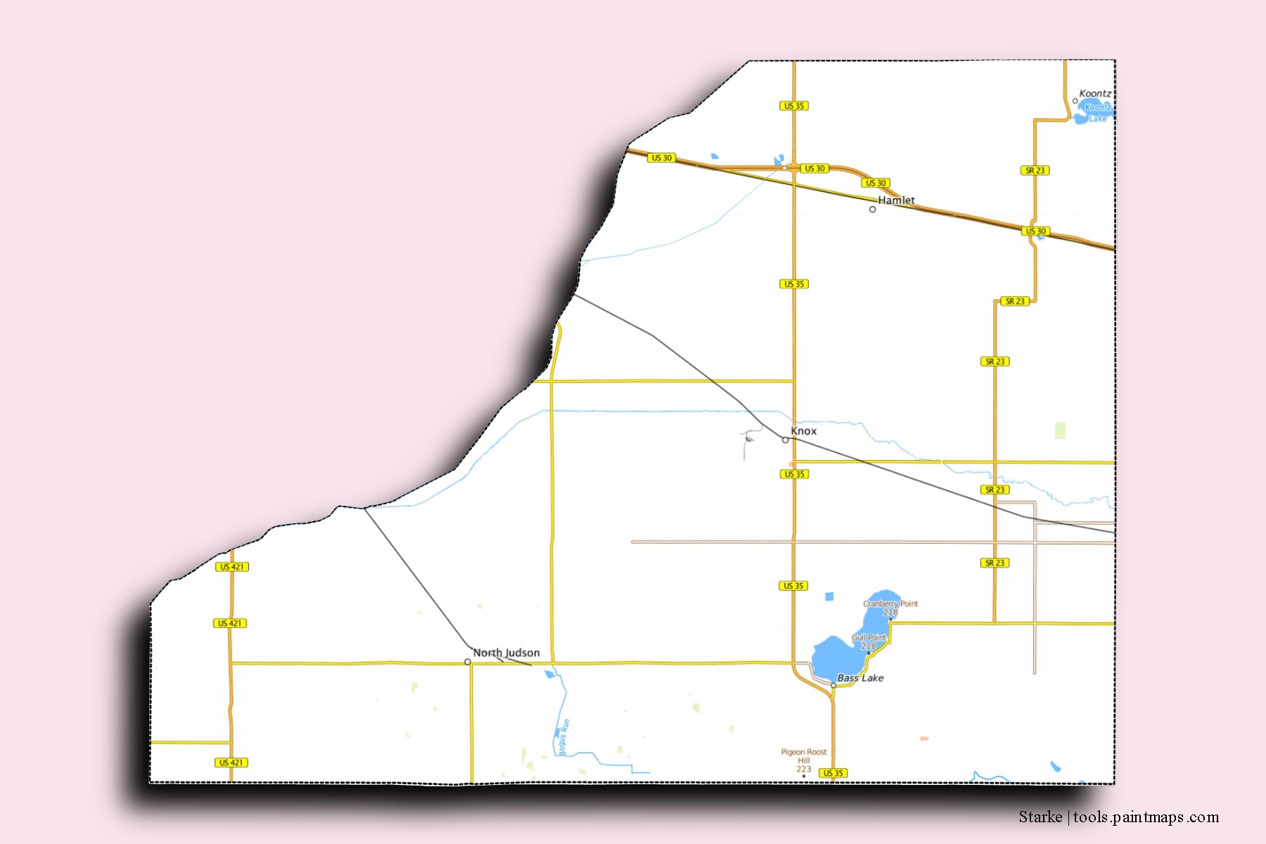 Starke neighborhoods and villages map with 3D shadow effect