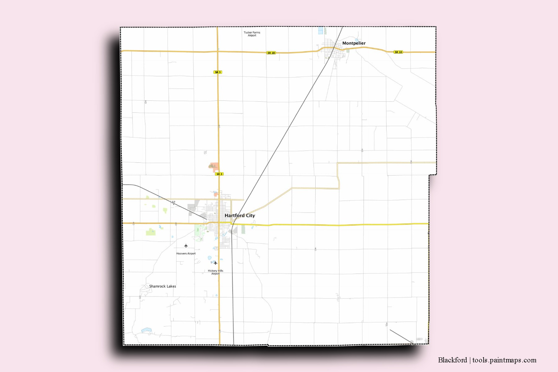 Blackford neighborhoods and villages map with 3D shadow effect