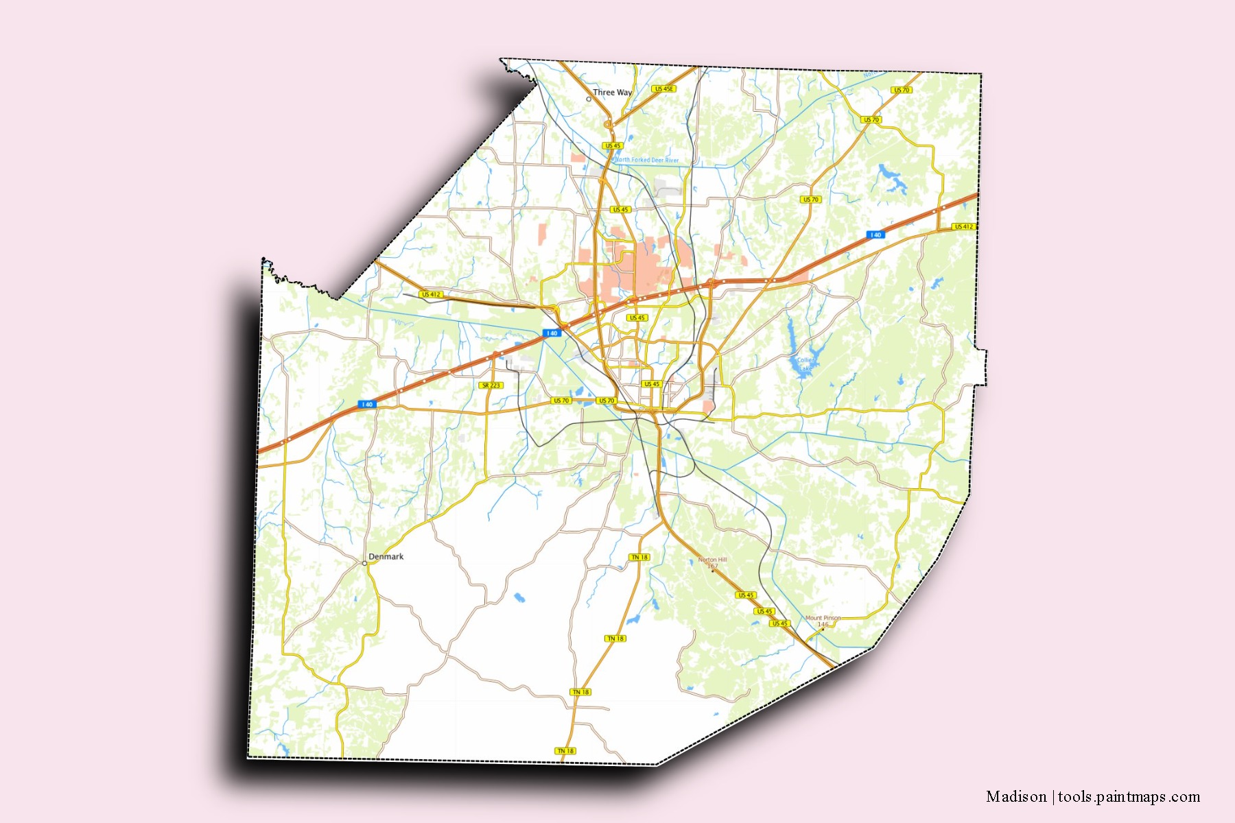 Madison neighborhoods and villages map with 3D shadow effect