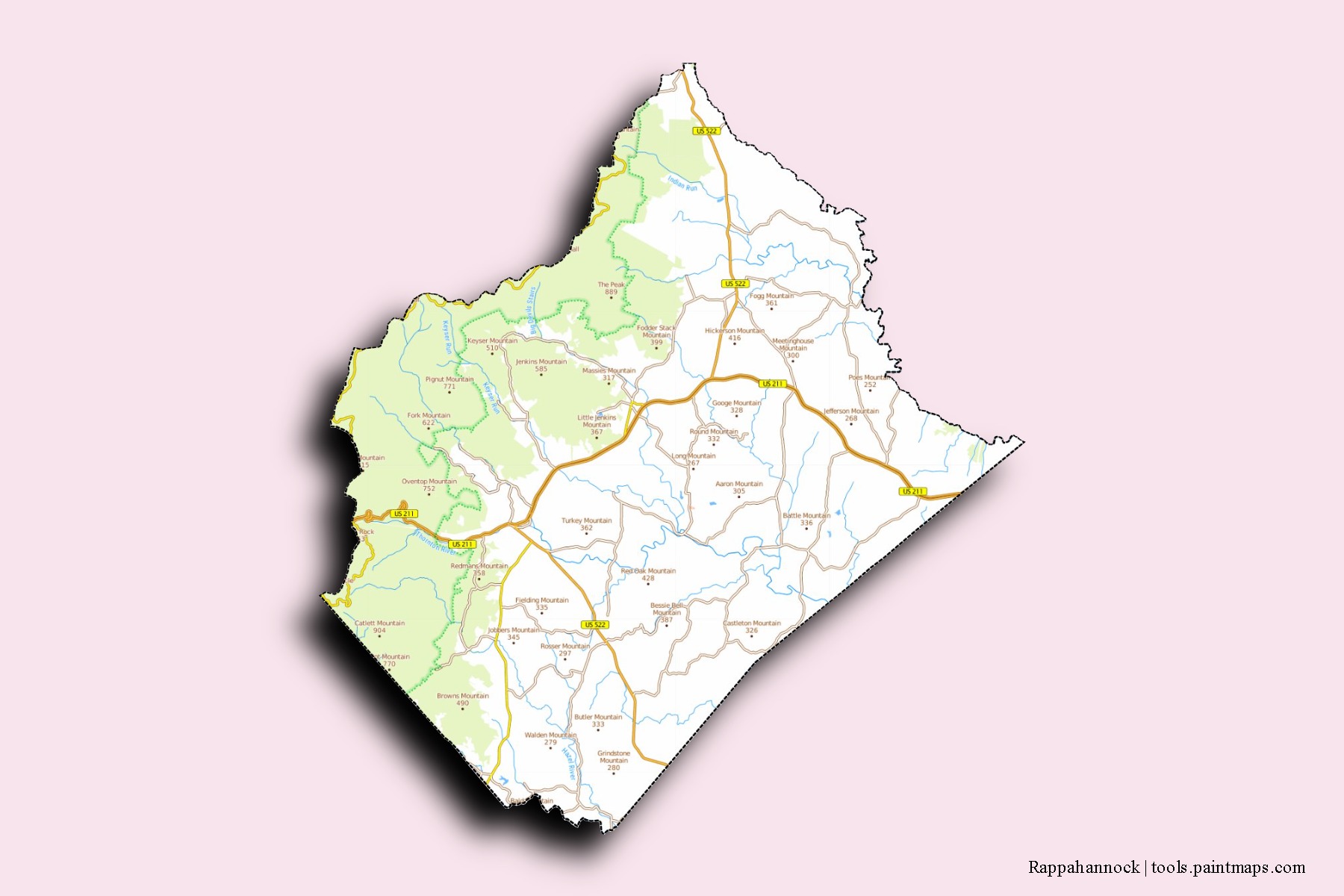 Rappahannock neighborhoods and villages map with 3D shadow effect