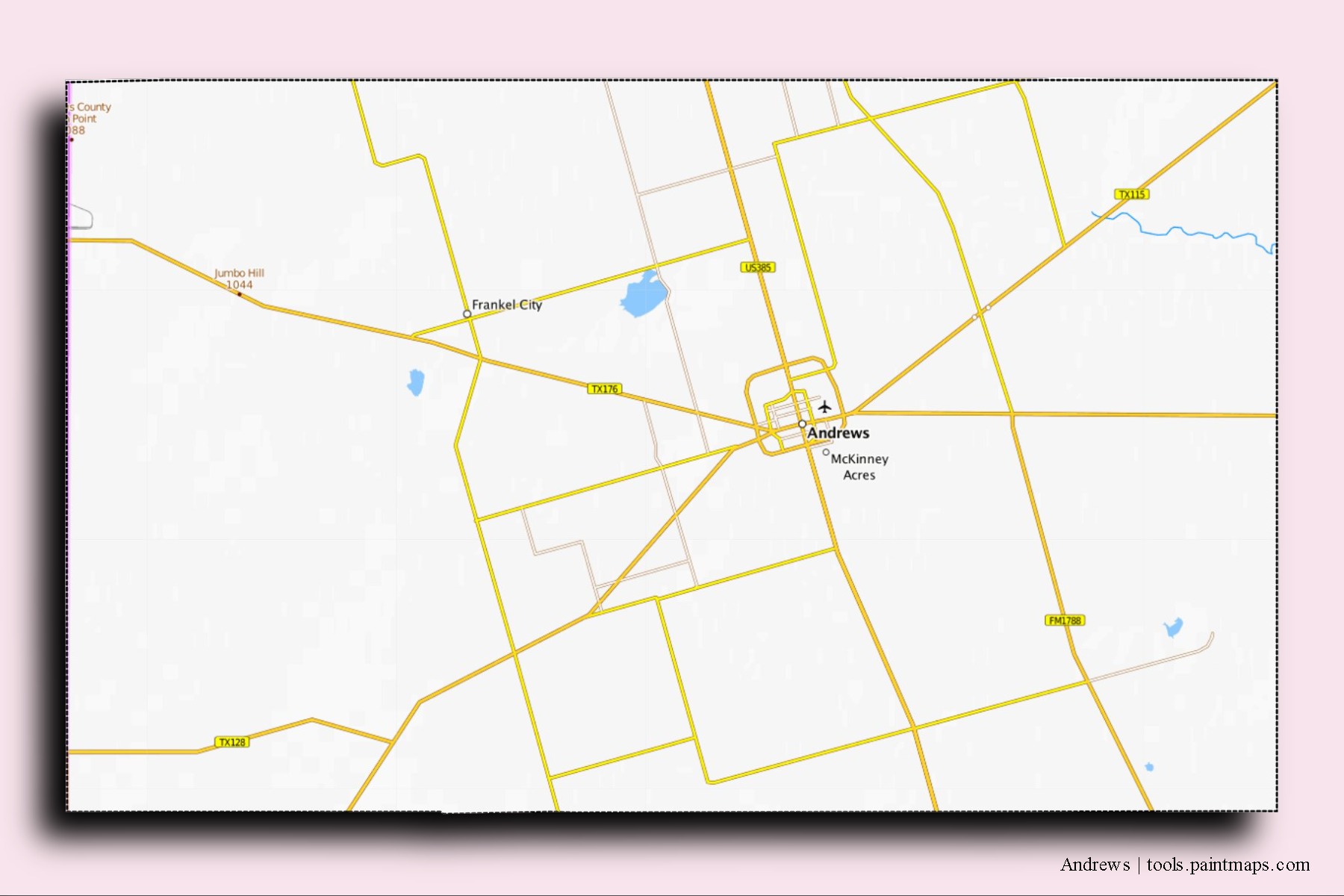 Mapa de barrios y pueblos de Andrews con efecto de sombra 3D