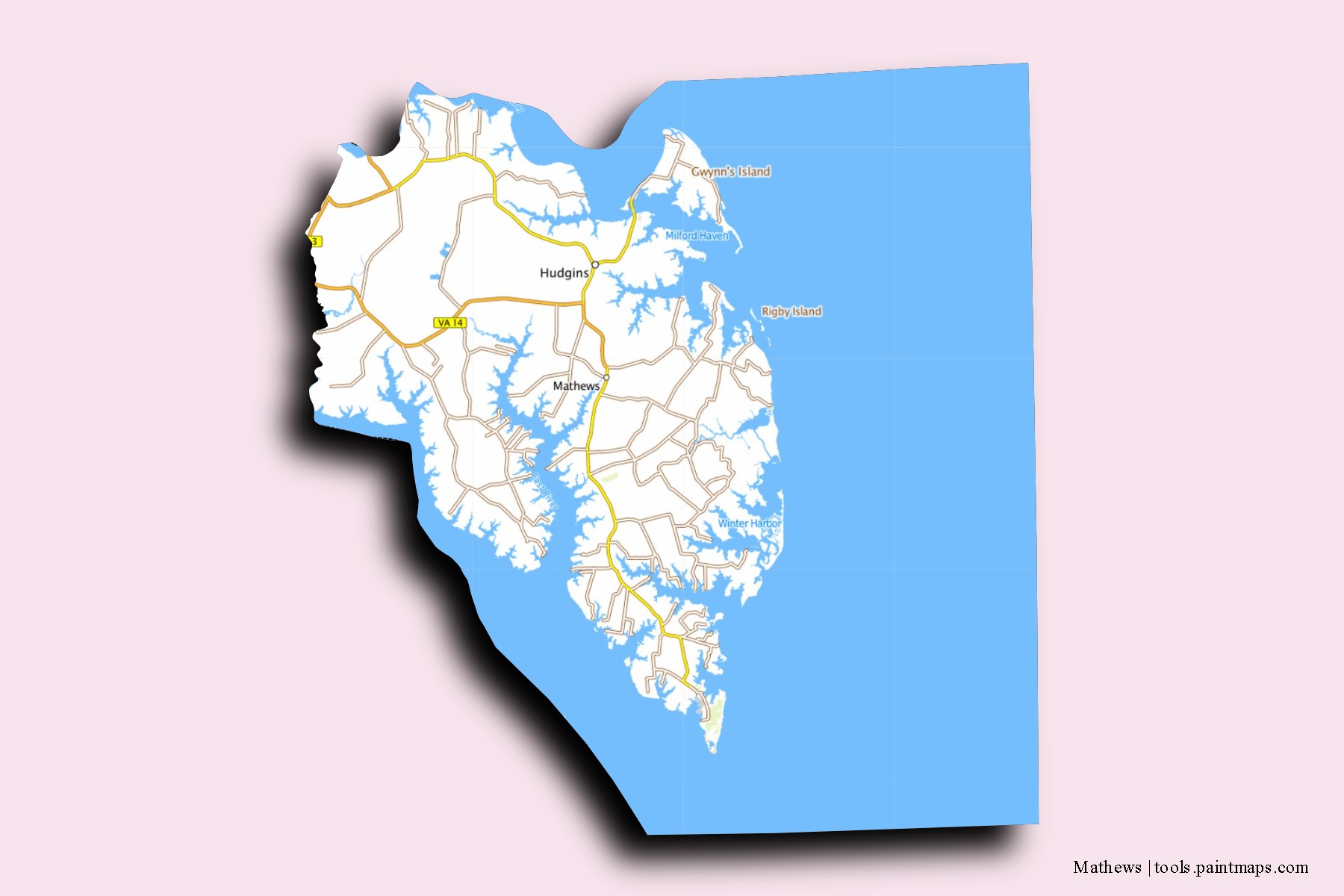 Mathews neighborhoods and villages map with 3D shadow effect