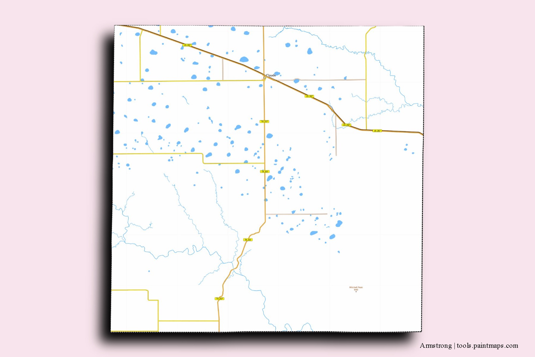 Mapa de barrios y pueblos de Armstrong con efecto de sombra 3D