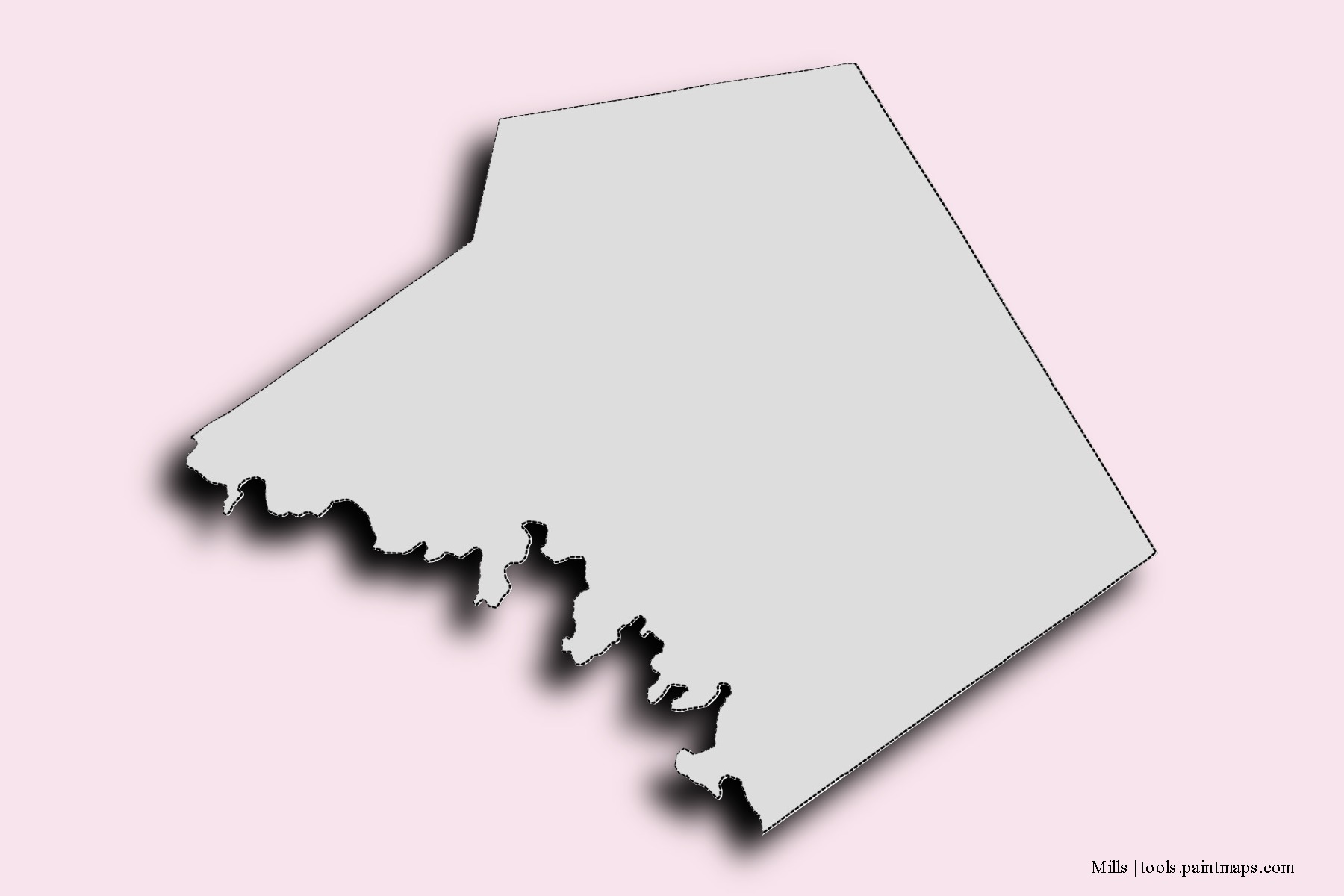 Mapa de barrios y pueblos de Mills con efecto de sombra 3D