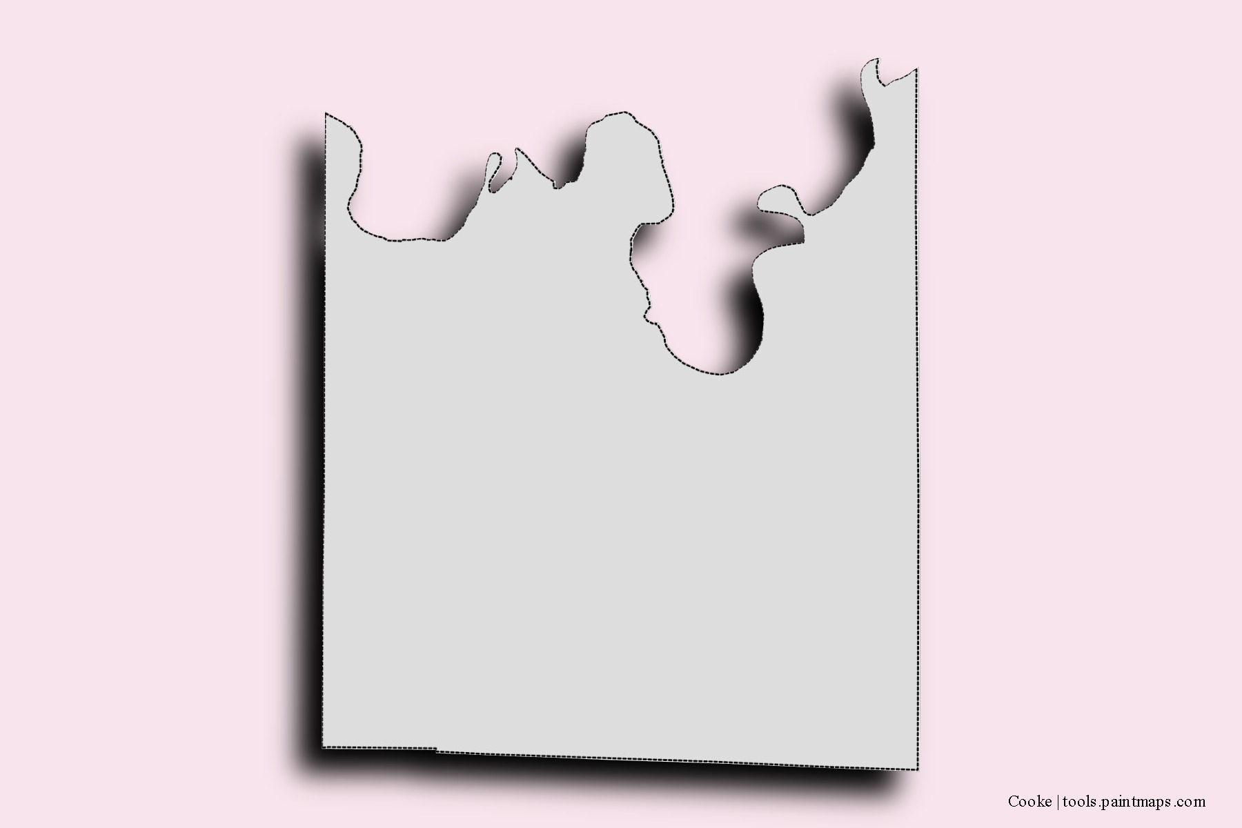 Mapa de barrios y pueblos de Cooke con efecto de sombra 3D