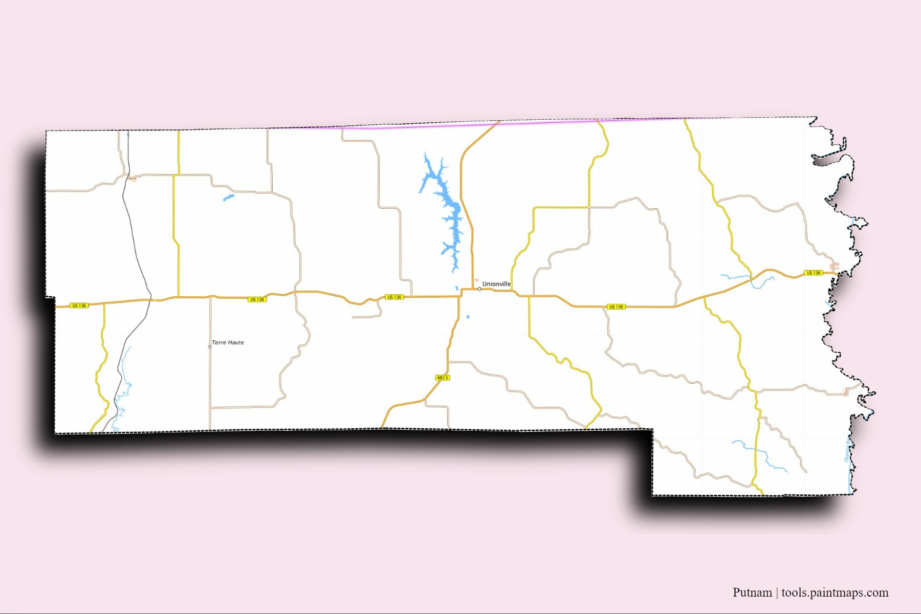 Mapa de barrios y pueblos de Putnam con efecto de sombra 3D