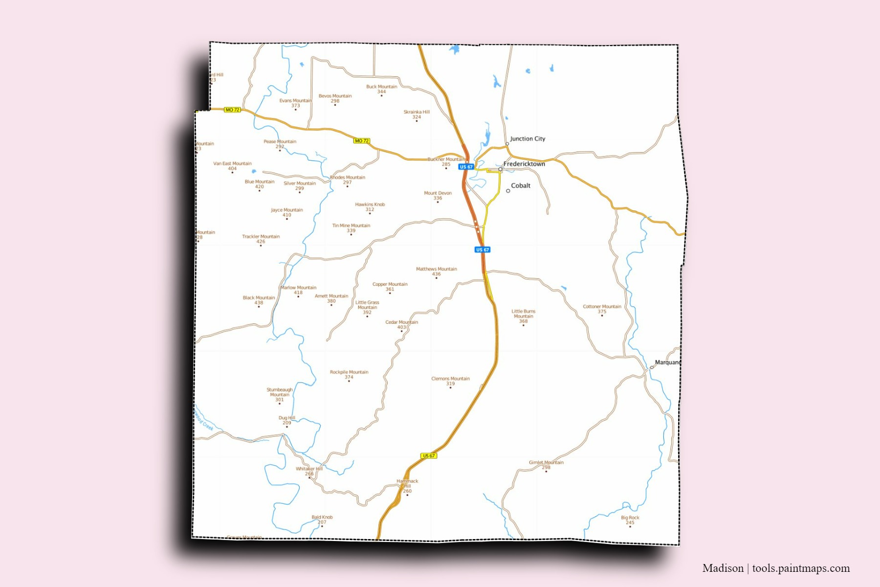 Madison neighborhoods and villages map with 3D shadow effect