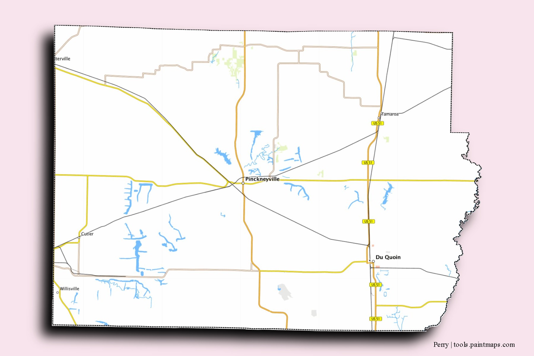 Mapa de barrios y pueblos de Perry con efecto de sombra 3D