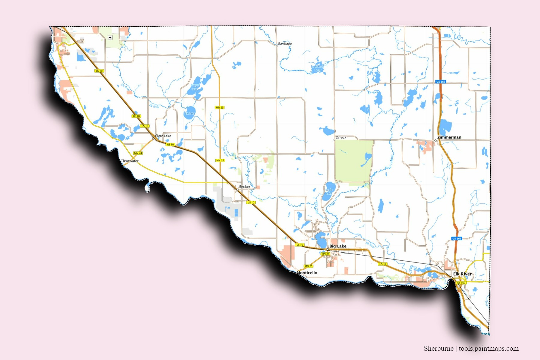 Sherburne neighborhoods and villages map with 3D shadow effect