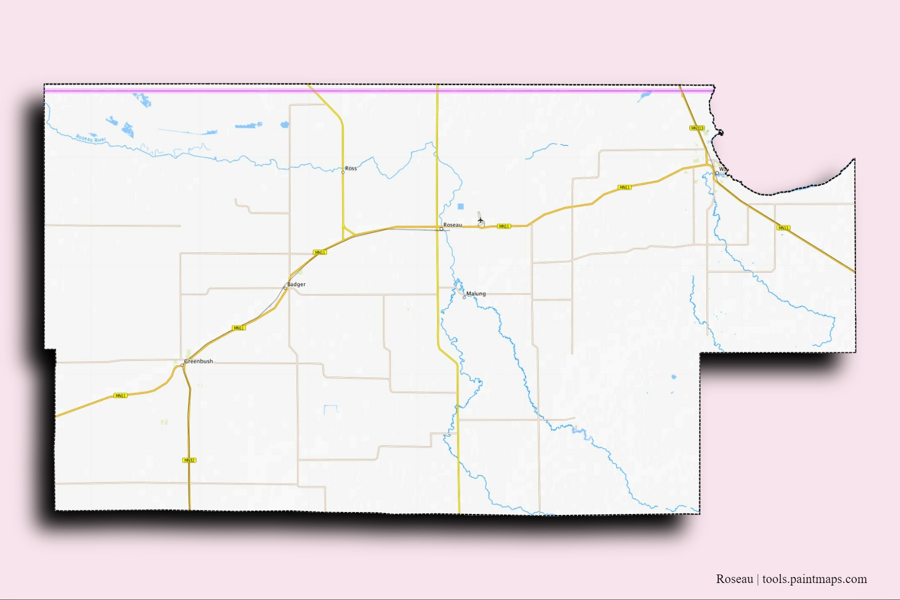 Roseau neighborhoods and villages map with 3D shadow effect