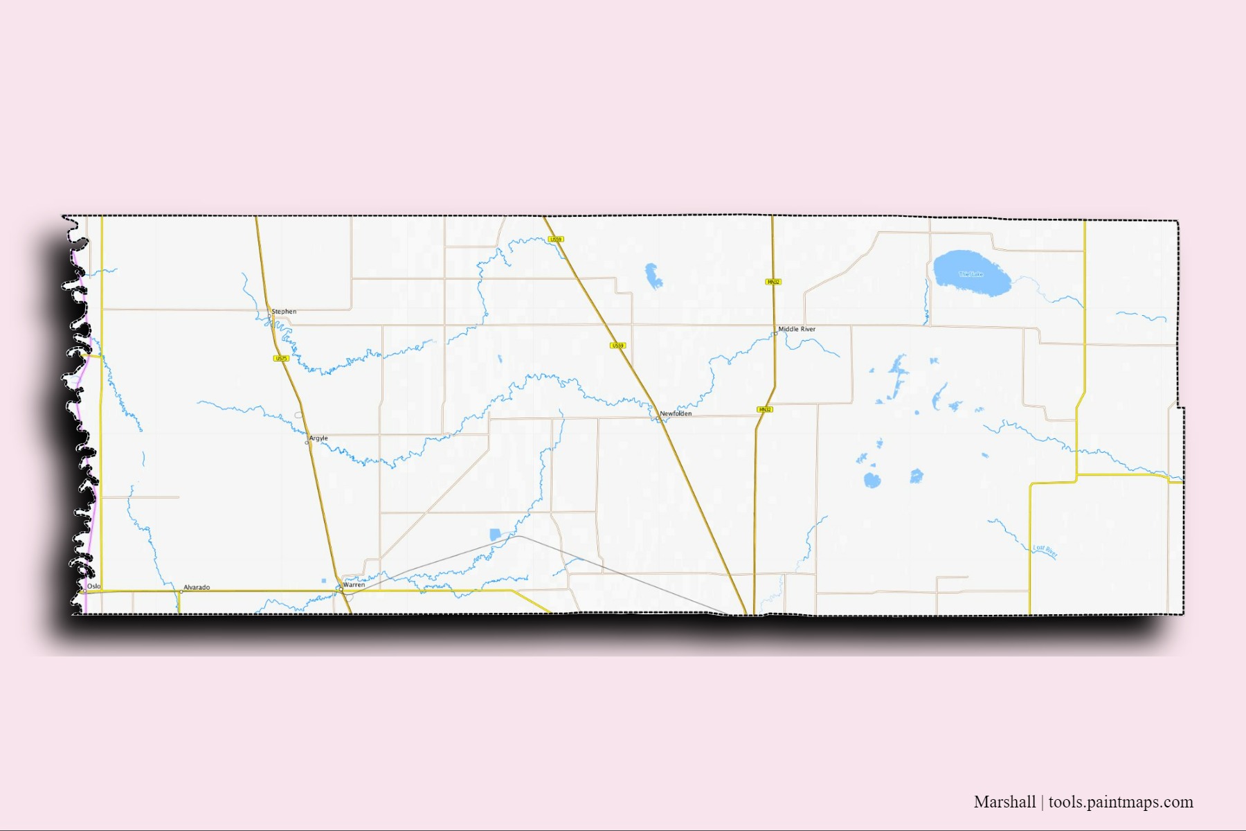 Marshall neighborhoods and villages map with 3D shadow effect