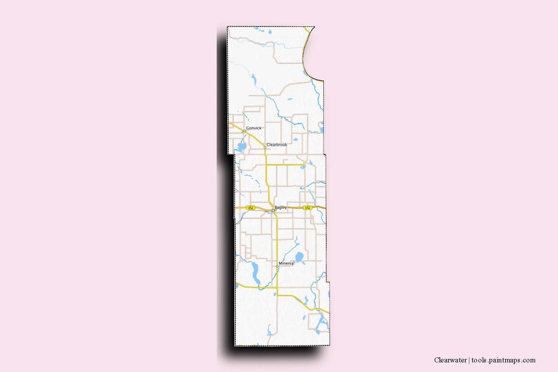 Clearwater neighborhoods and villages map with 3D shadow effect