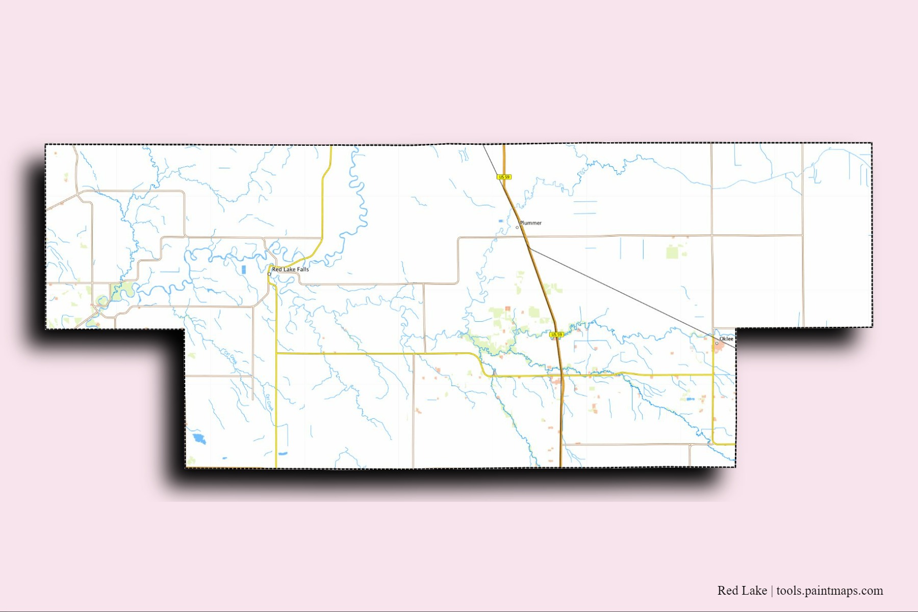 Red Lake neighborhoods and villages map with 3D shadow effect