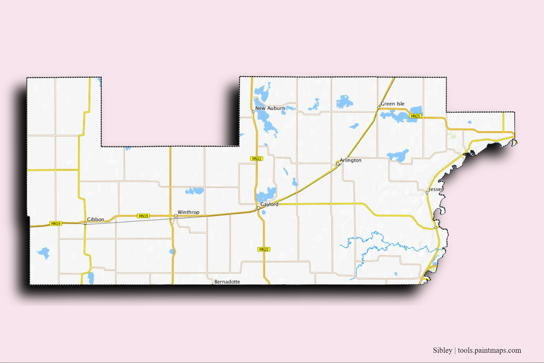 Sibley neighborhoods and villages map with 3D shadow effect