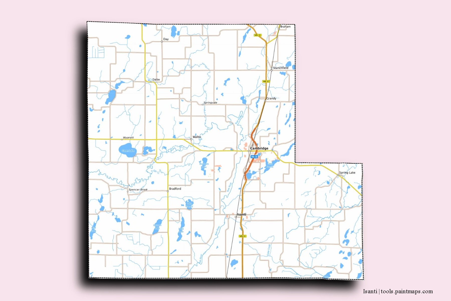 Isanti neighborhoods and villages map with 3D shadow effect