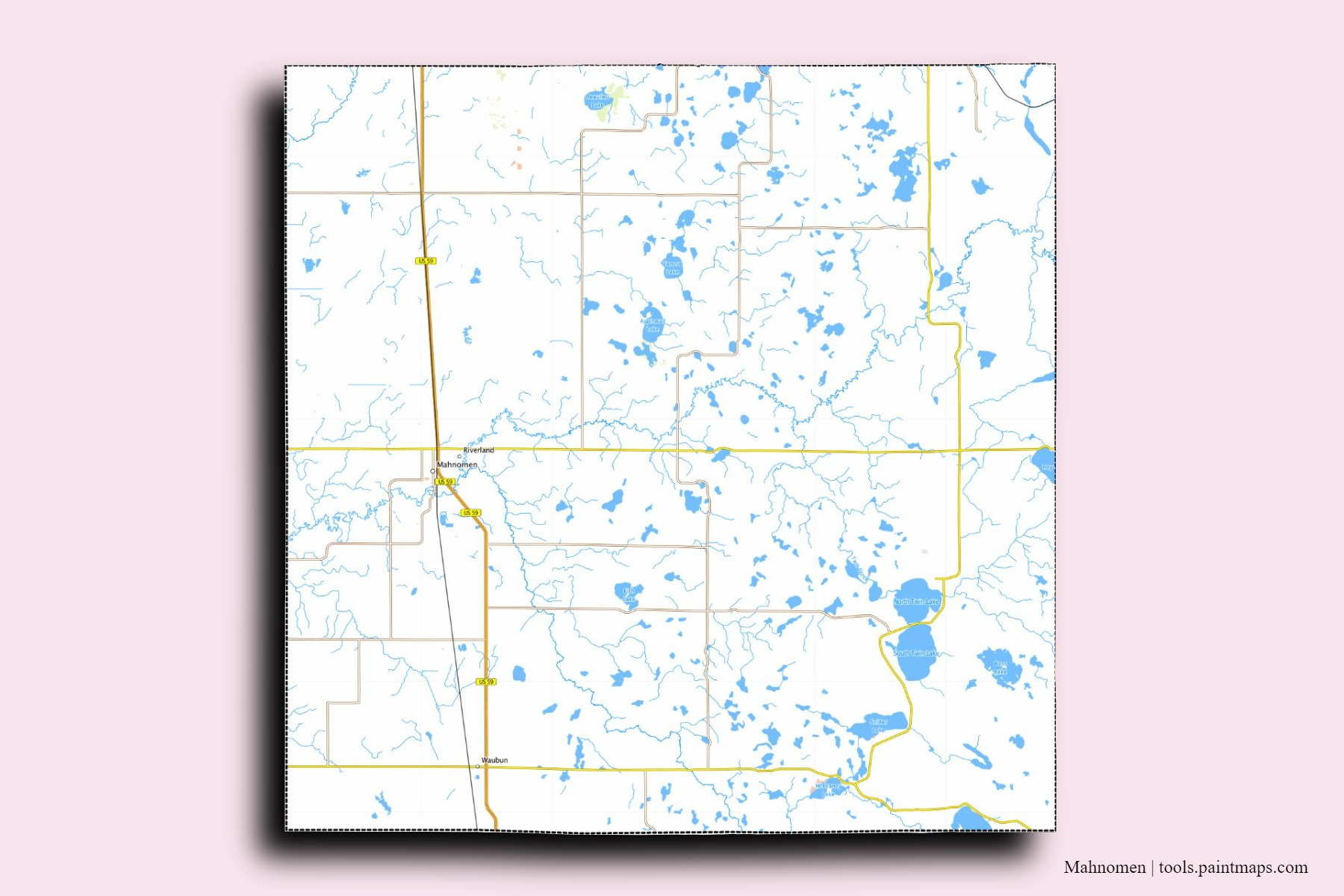 Mapa de barrios y pueblos de Mahnomen con efecto de sombra 3D