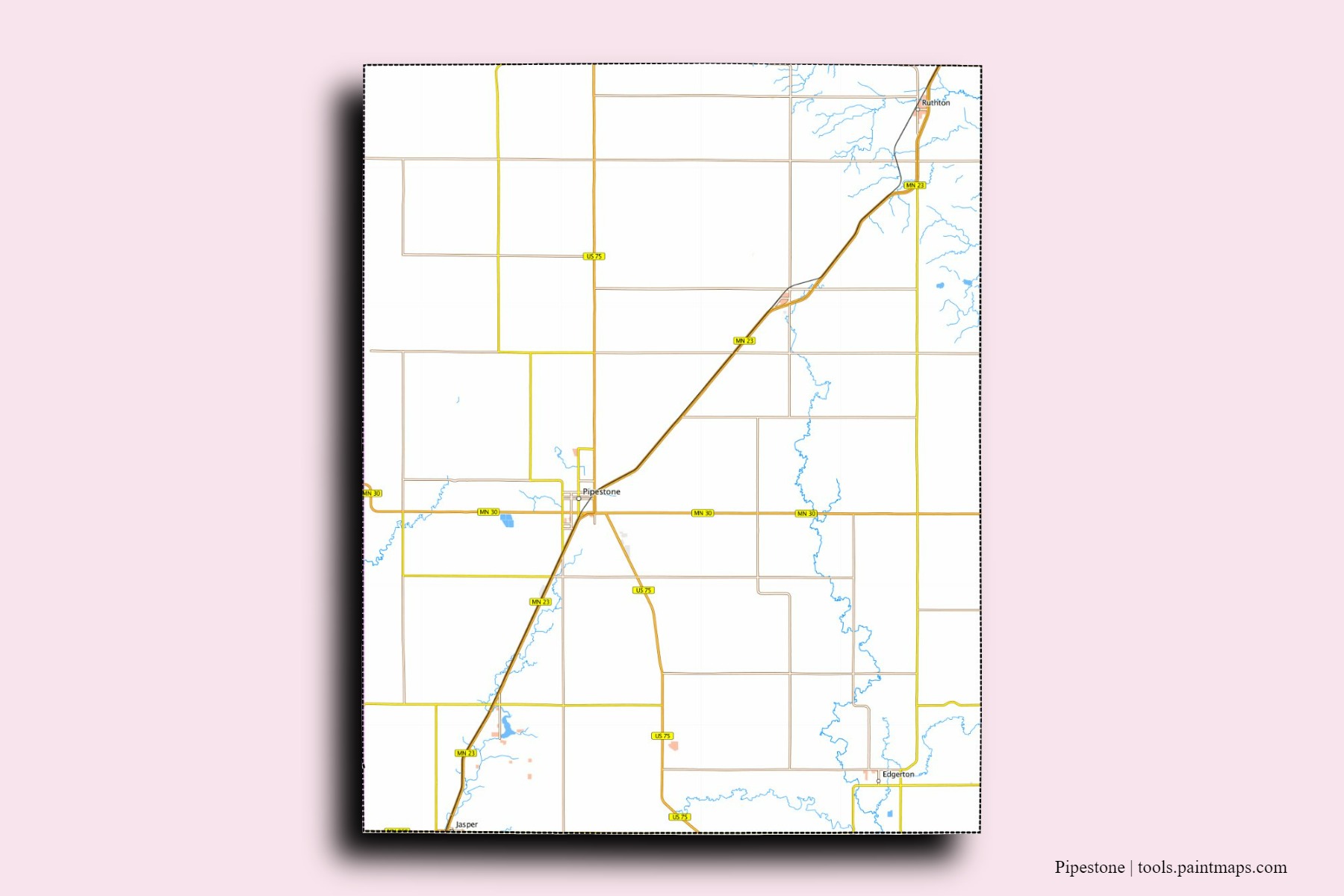 Pipestone neighborhoods and villages map with 3D shadow effect