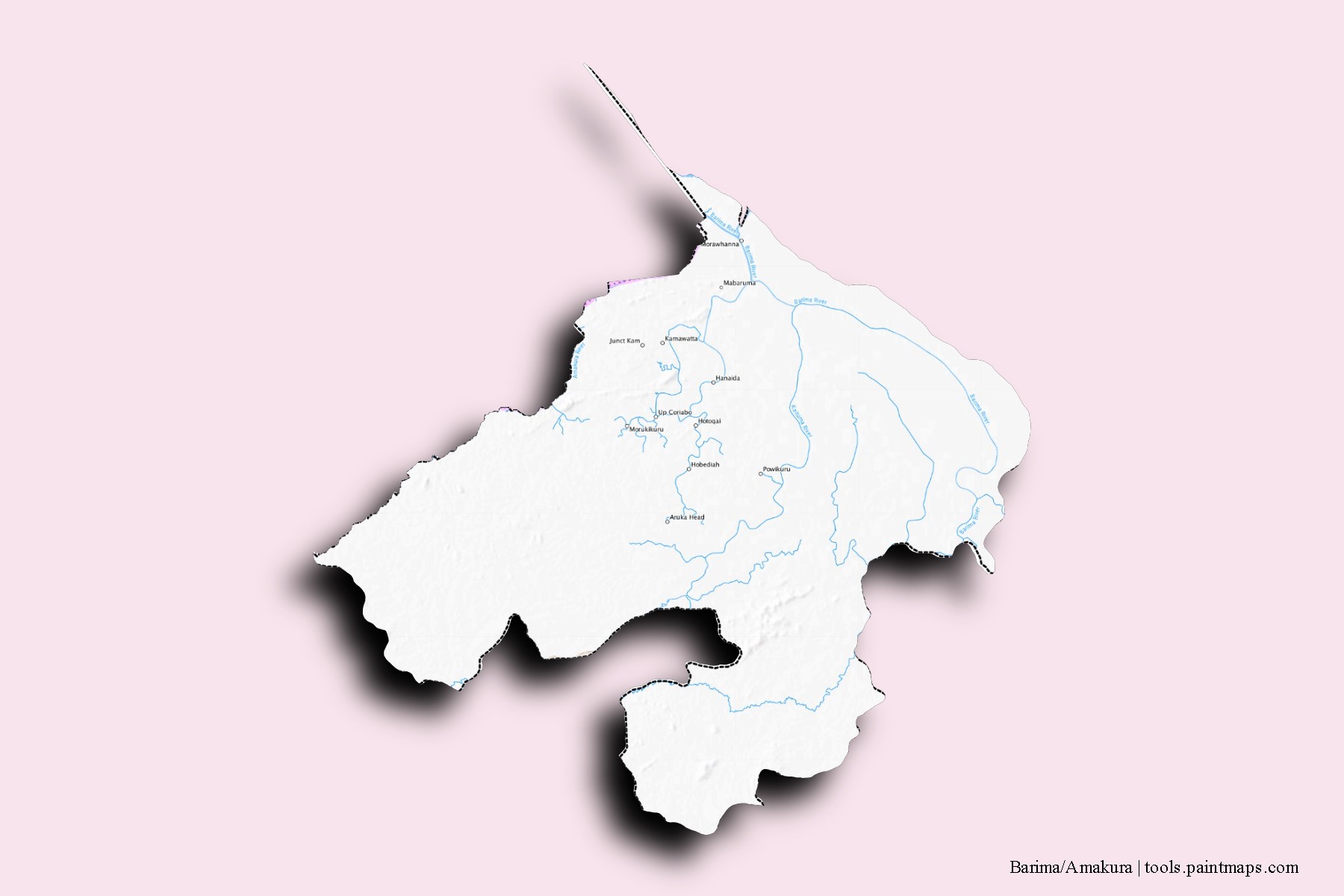 Barima / Amakura neighborhoods and villages map with 3D shadow effect