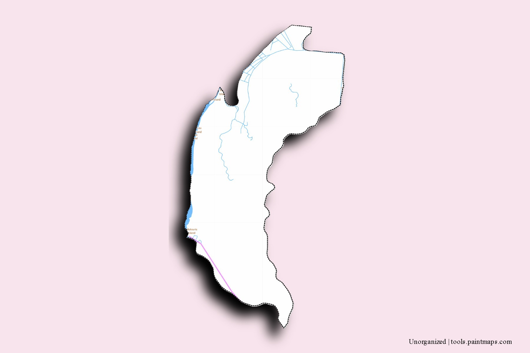 Mapa de barrios y pueblos de Unorganized con efecto de sombra 3D