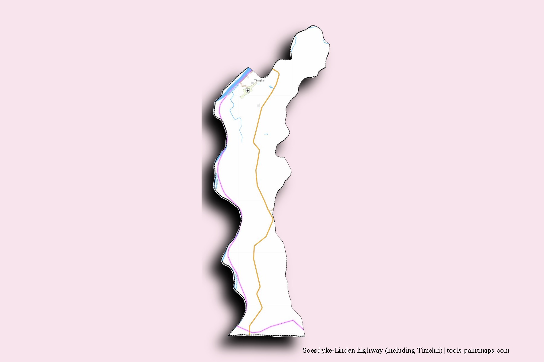 Mapa de barrios y pueblos de Soesdyke-Linden highway (including Timehri) con efecto de sombra 3D