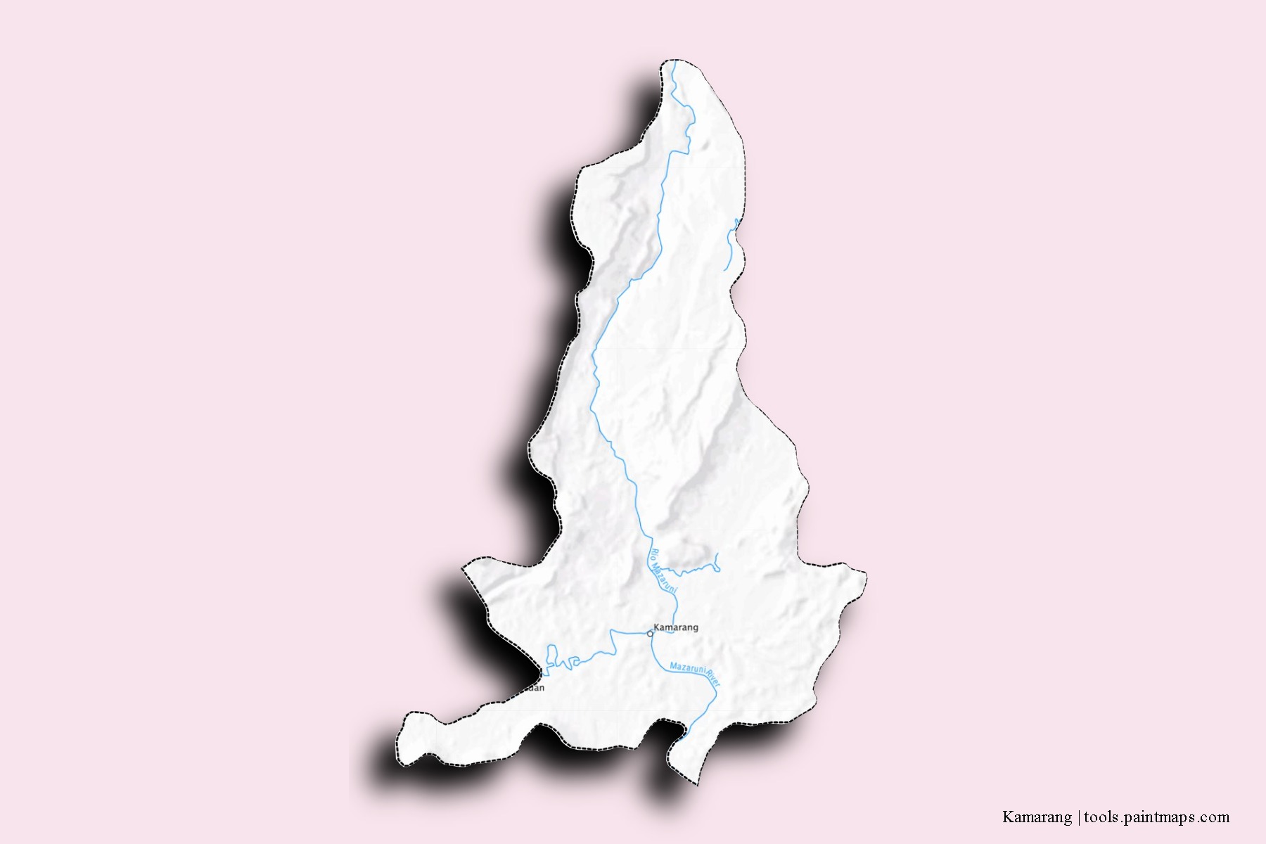 Kamarang neighborhoods and villages map with 3D shadow effect