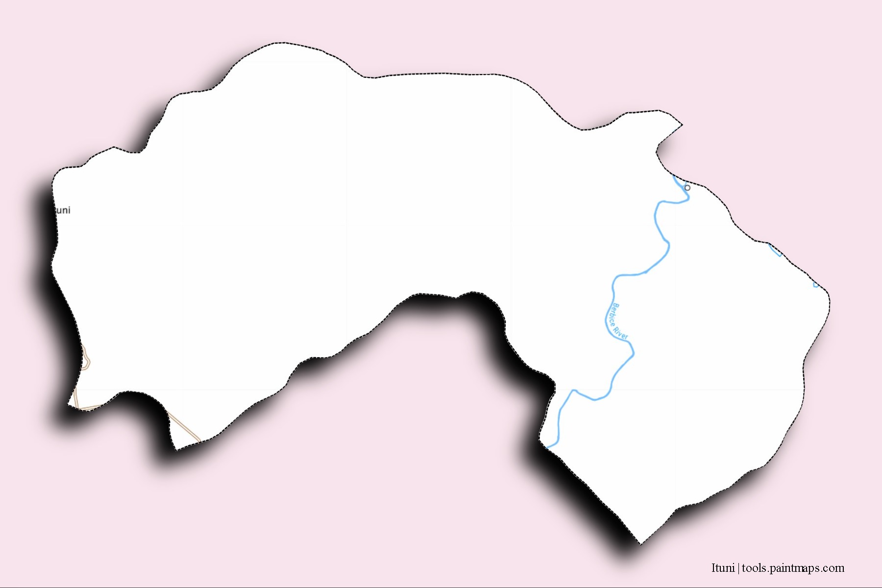 Ituni neighborhoods and villages map with 3D shadow effect